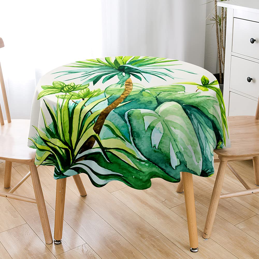 Morbuy 3D Plantes Tropicales Nappes Rondes Anti Taches, Polyester Nappes Lavable Et Facile D'entretien, Imperméable Nappe De Table Décoration Pour Cuisine Jardin Fête (Feuille Verte,150cm