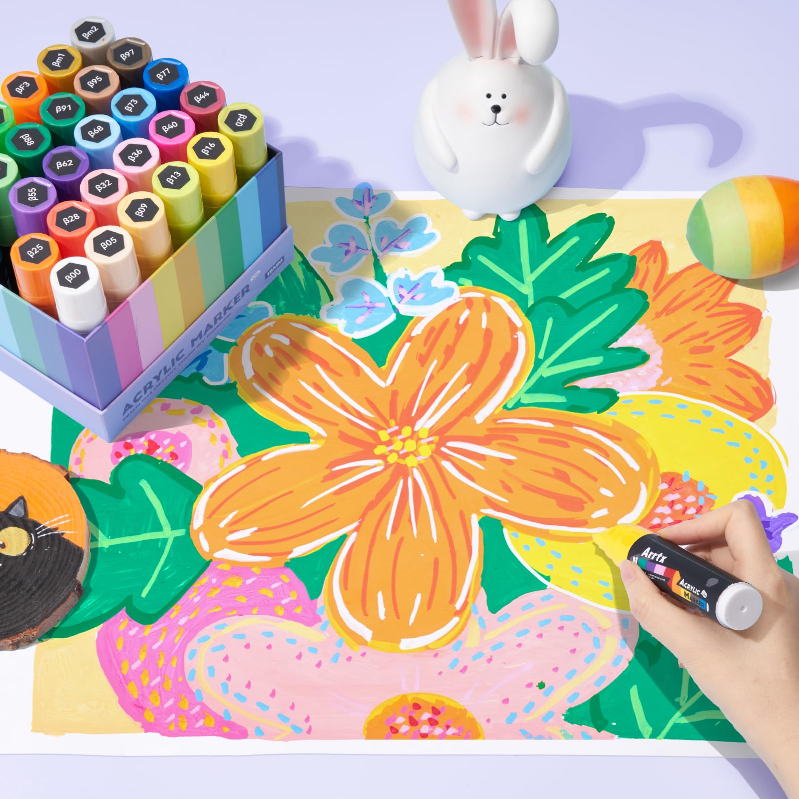 Arrtx 30 Color Acrylic Jumbo Markers 15mm Jumbo Felt Tip, Acrylic Paint Pens for Rock Painting, Stone, Glass, Easter Egg, Wood and Fabric Painting-Acrylic Markers DIY Crafts Making Art Supplies image 7
