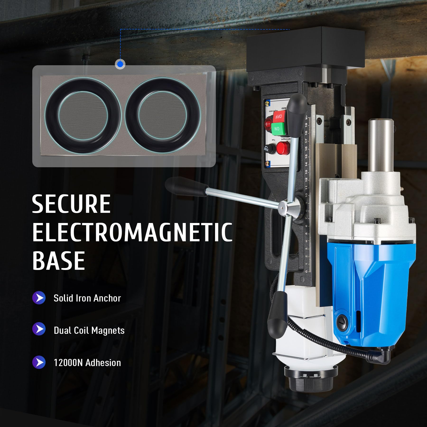 ZELCAN 1100W Trapano Magnetico Carotatrice Magnetica Portatile 12000 N Trapano Colonna Base Magnetico Elettrico Fino a 40 mm, Profondità Massima 50 mm per Uso Industriale o Domestico