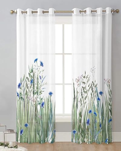 Miniatura 2 de Cortinas traslúcidas de hojas y plantas de 84 pulgadas de largo, juego de 2 paneles de cortinas para cocina, dormitorio, sala de estar, puerta,
