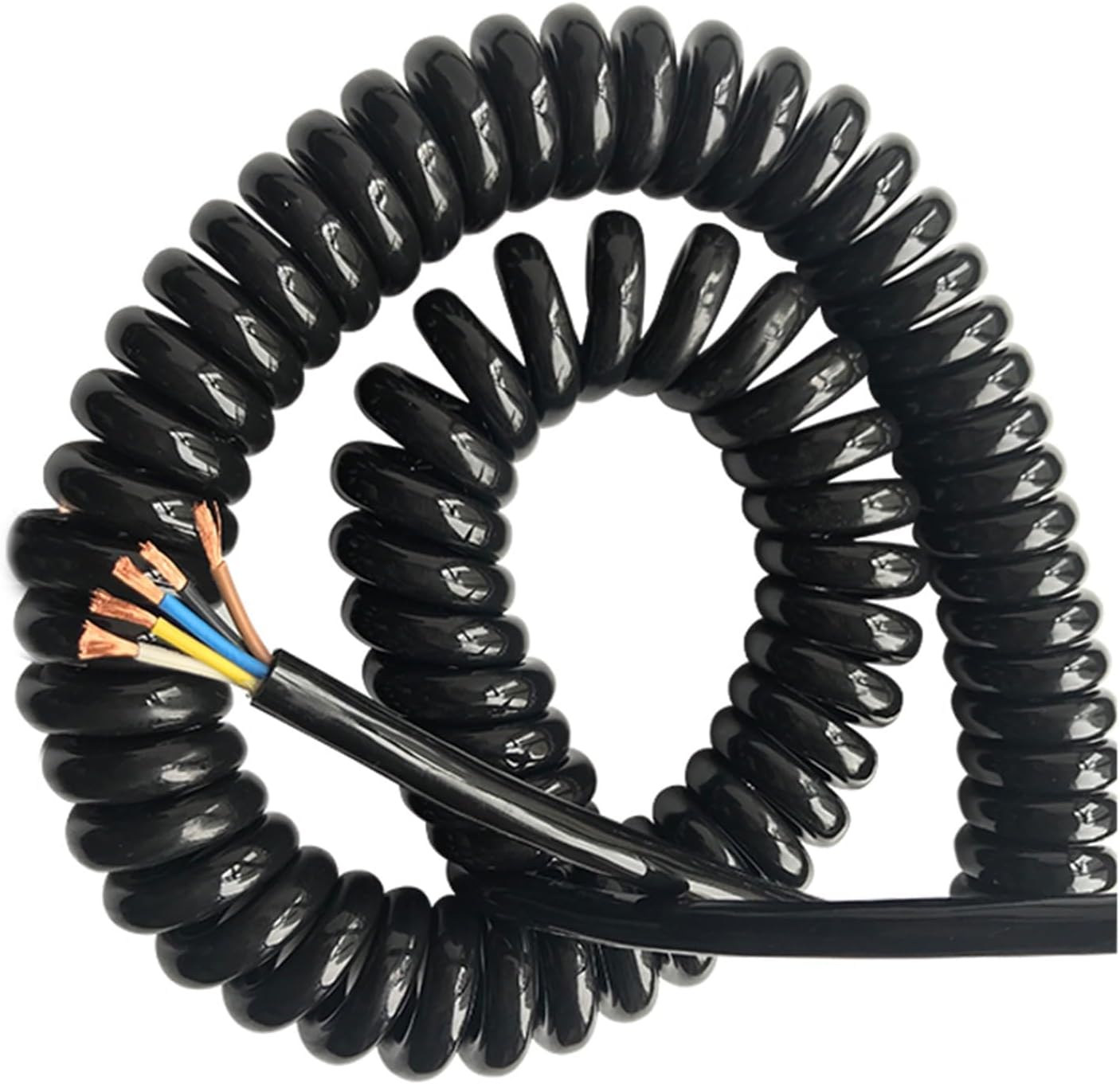 Retractable Spring Coiled Extension Cord ， 5 Core 13AWG Spiral Telescopic Wire 2.5mm Square Spring Stretch 1-15 Meters Cable Extension(Stretch 6 Meter)