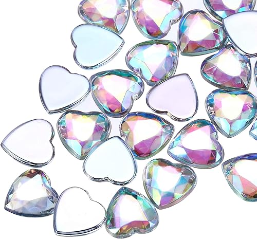 Miniatura 50 de MECCANIXITY 60 piezas de diamantes de imitación acrílicos de corazón de 0.59 pulgadas (0.591 in) con parte trasera plana, gemas de plástico