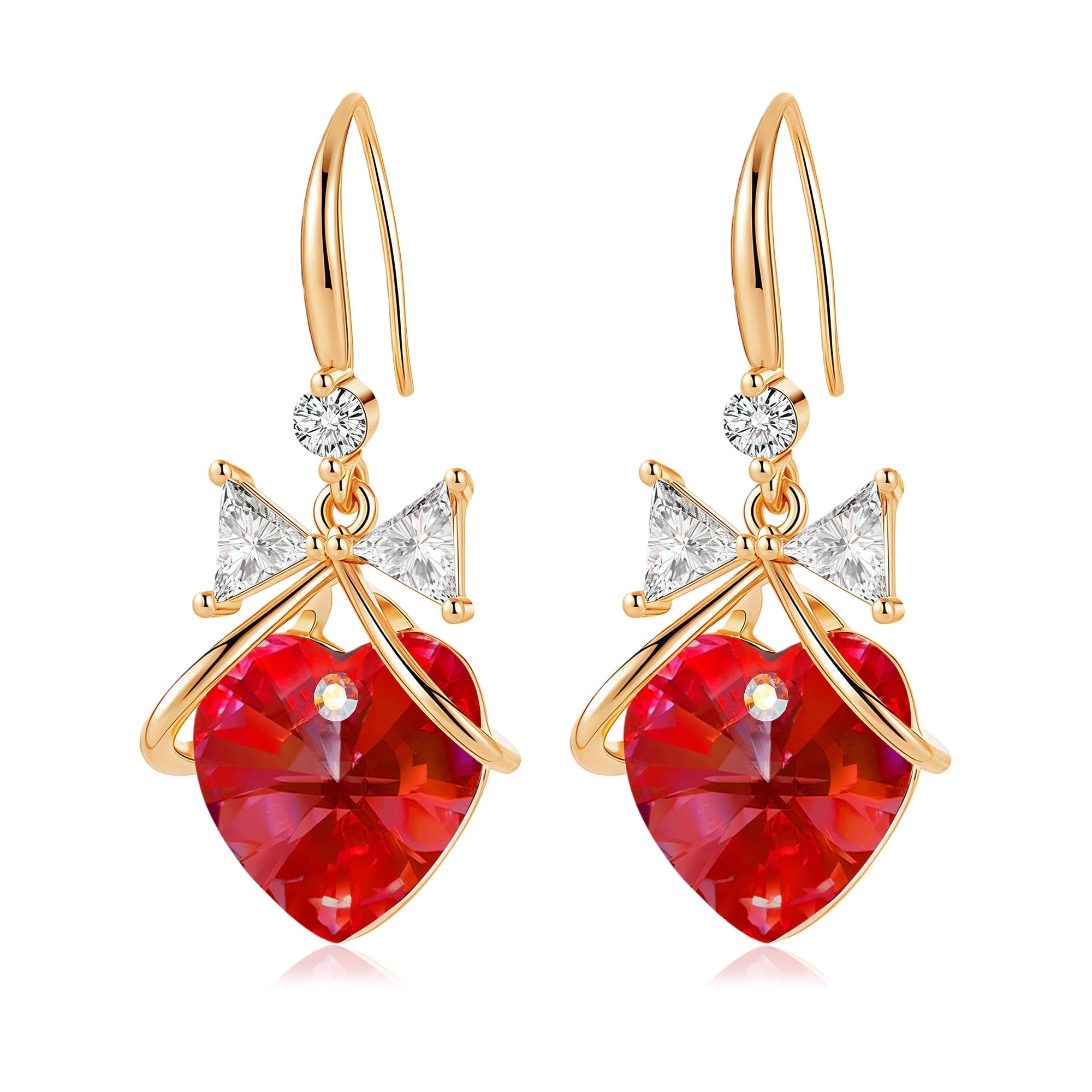 Austrian Crystal Bowknot Heart Drop Dangle Earrings for Women Fashion 14K Gold Plated Hypoallergenic Jewelry