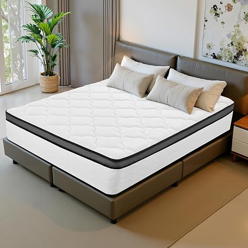 Miniatura 3 de Colchón de tamaño matrimonial, colchón de espuma viscoelástica de 10 pulgadas, colchones híbridos en una caja, resortes embolsados individuales,