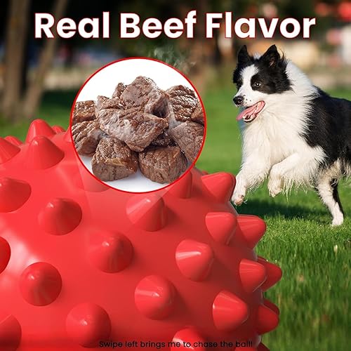 Miniatura 5 de Apasiri Pelota de perro duradera con sabor a carne para masticadores agresivos, juguete de goma chirriante resistente para Pitbulls razas grandes y