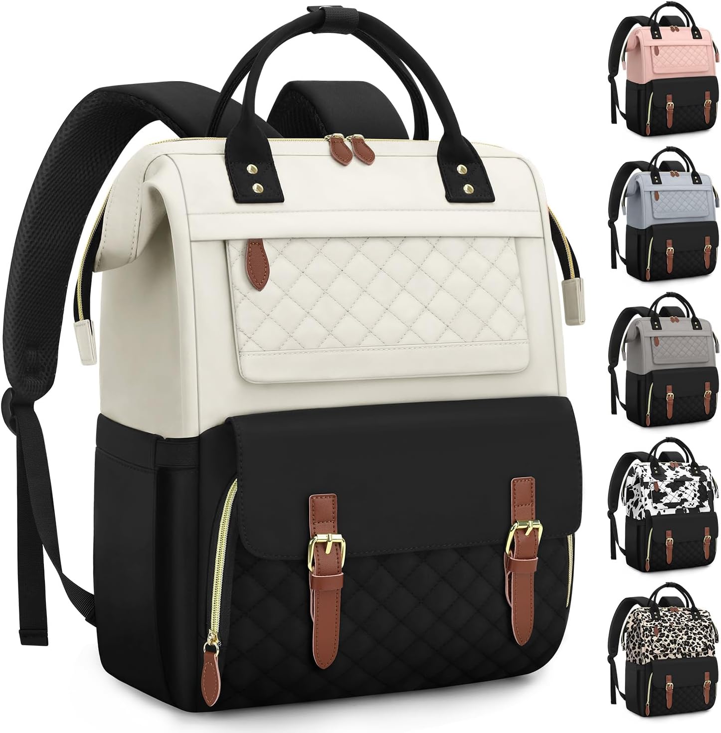 Laptop Backpack for Women, Large Capacity Work Business Backpack, 15.6inch Carry On Backpack Nurse Bag College Bookbag, Casual Daypack for Travel, beige