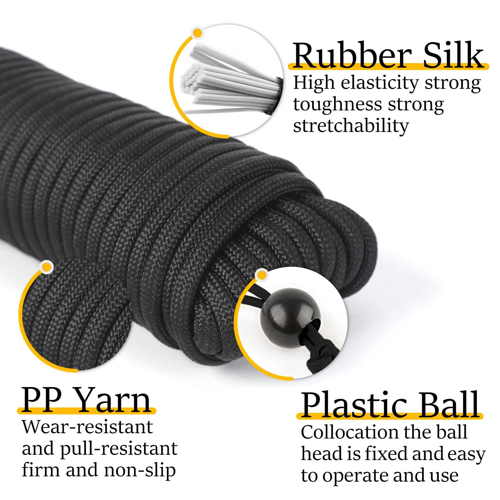 Tendeur Sandow Élastique 4mm X 10m Avec 30 Boules - Corde Élastique Pour Bâche, Tente, Camping Noir