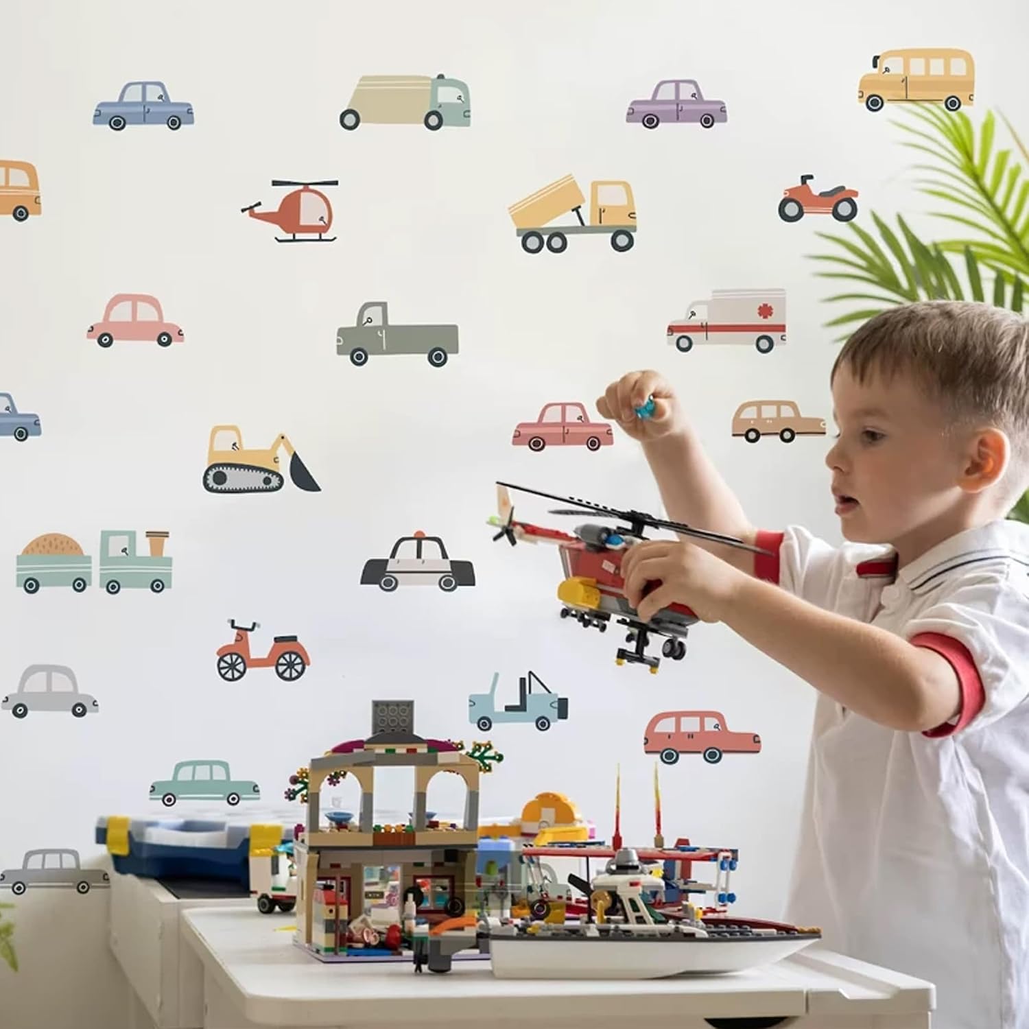 37pcs Cars Wall Stickers Fabric Cartoon Self-Adhesive Truck Vehicle Peel and Stick Wall Decals Kids Room, Nursery,Playroom for Boys Toddlers Removable Decor