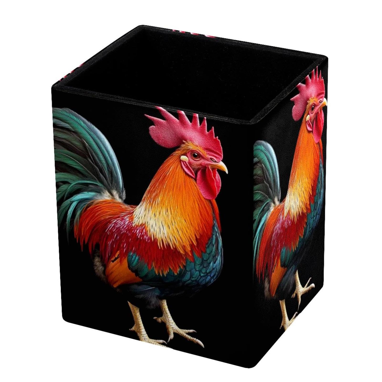 FWJZDSP Standing Pencil Case Rooster Print, Cute Pen Holder Pouch Pencil Bag Makeup Brush Boxes for School Students Office Women Teens
