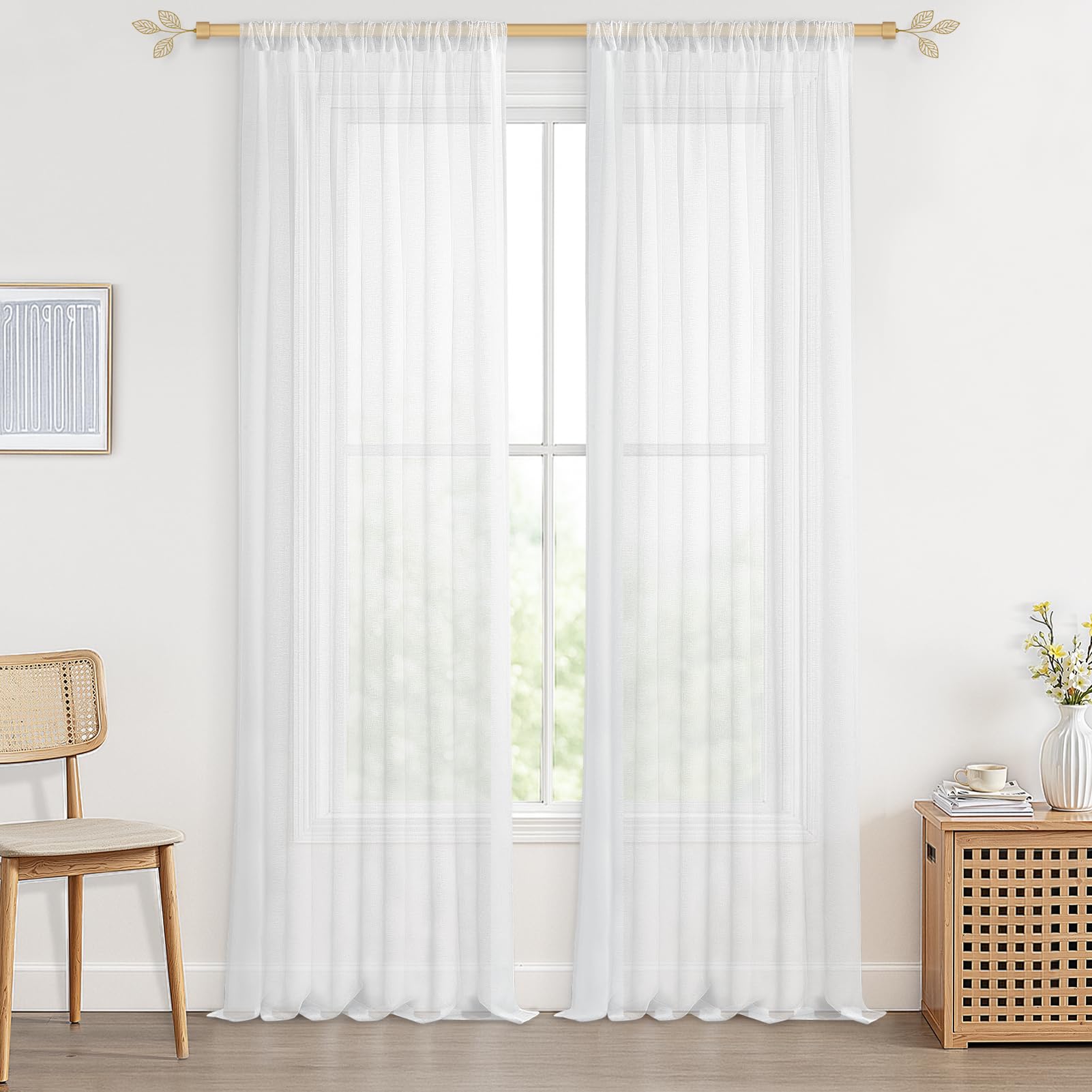 CUTWIND Gardine 300cm Lang Sheer Curtains Weiß 140cm Breit 2er Set Vorhang Modern Halbtransparent mit Stangendurchzug Gardinen Wohnzimmer Modern extra Lang für Schlafzimmer und Kinderzimmer