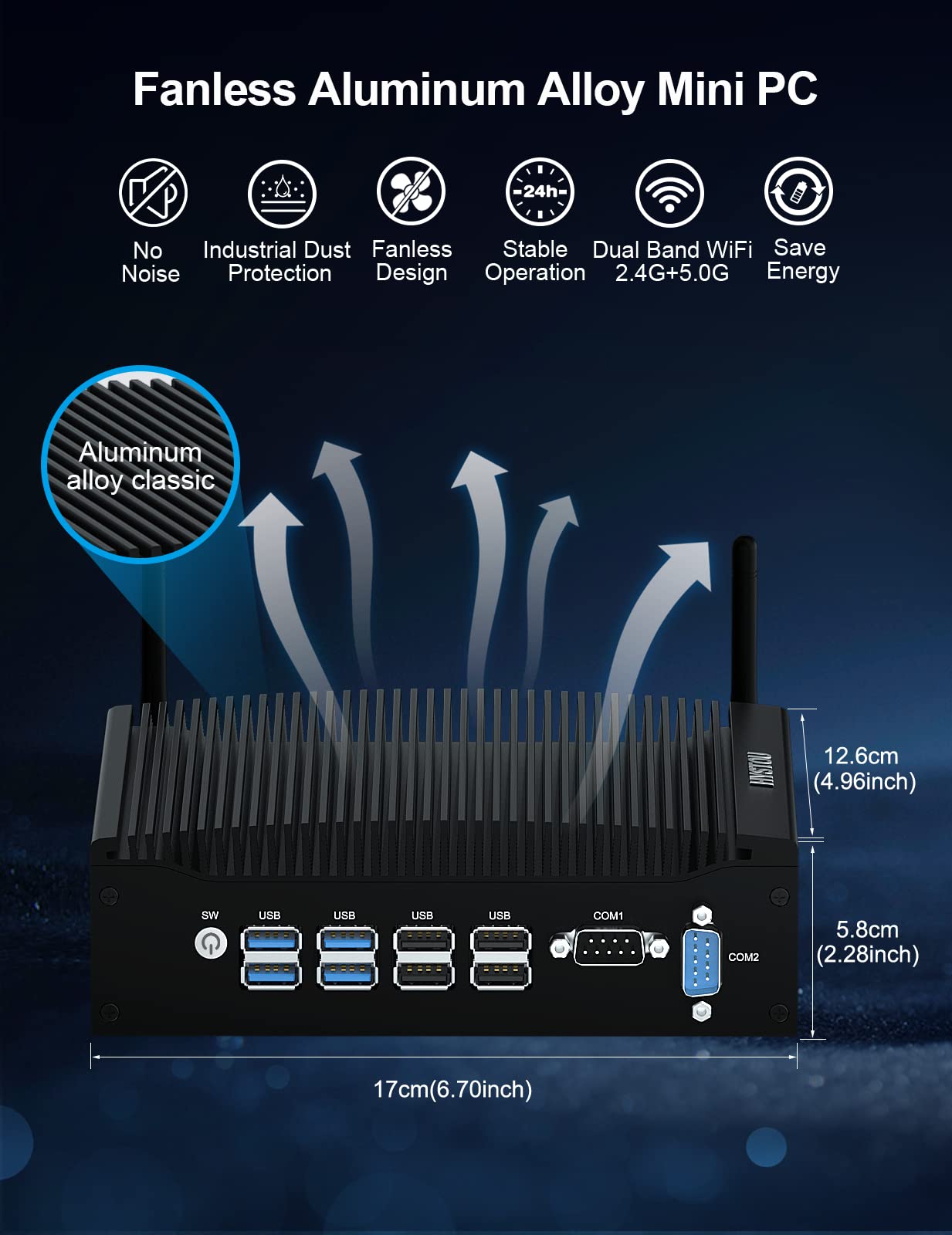 HYSTOU Lüfterloser Industrie Mini PC i5 8260U/8350U, Fanless Mini PC 16GB Ram DDR4 512GB SSD 4K Doppel Display Mini Computer Unterstützt Win 11 Pro