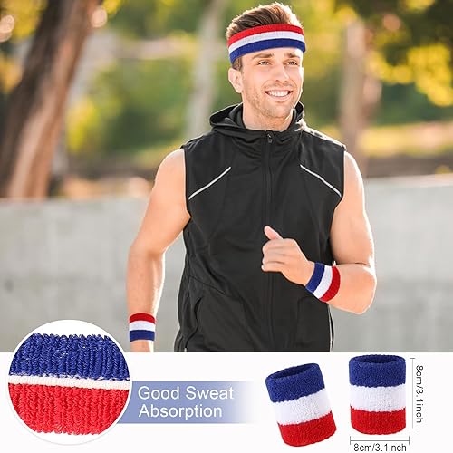 Miniatura 4 de Ultrafun Juego de muñequeras y calcetines a rayas a rayas de los años 80, banda deportiva para el sudor, banda para el sudor, para hombres y mujeres