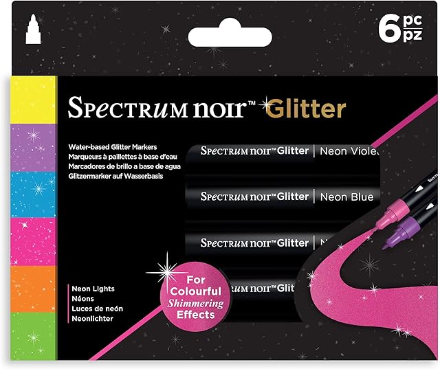 Spectrum Noir Water-Based Glitter Marker Pack of 6-Neon Lights