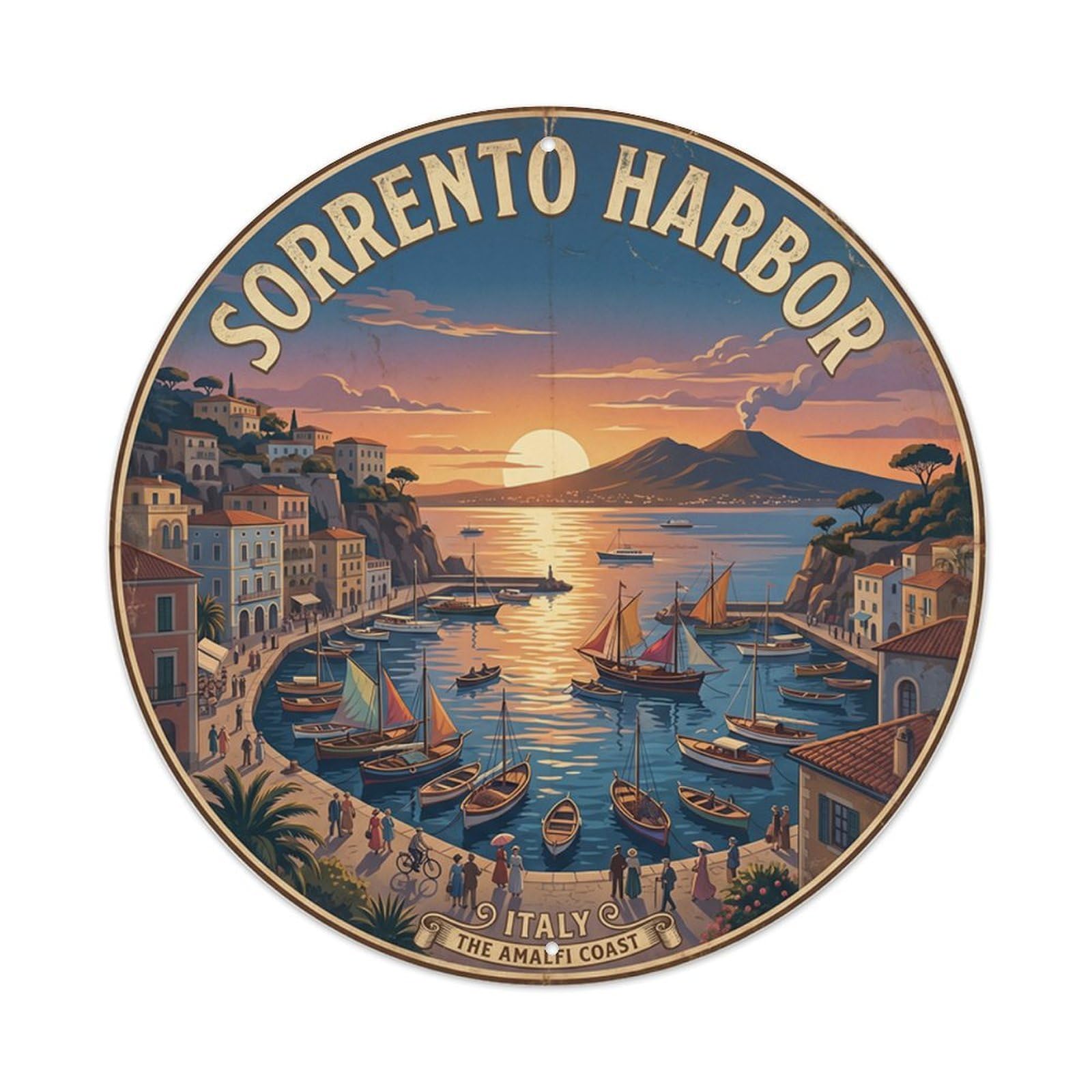Olhnbad Style Harbor Sorrento Coastal Route Travel Retro Metal Tin Sign