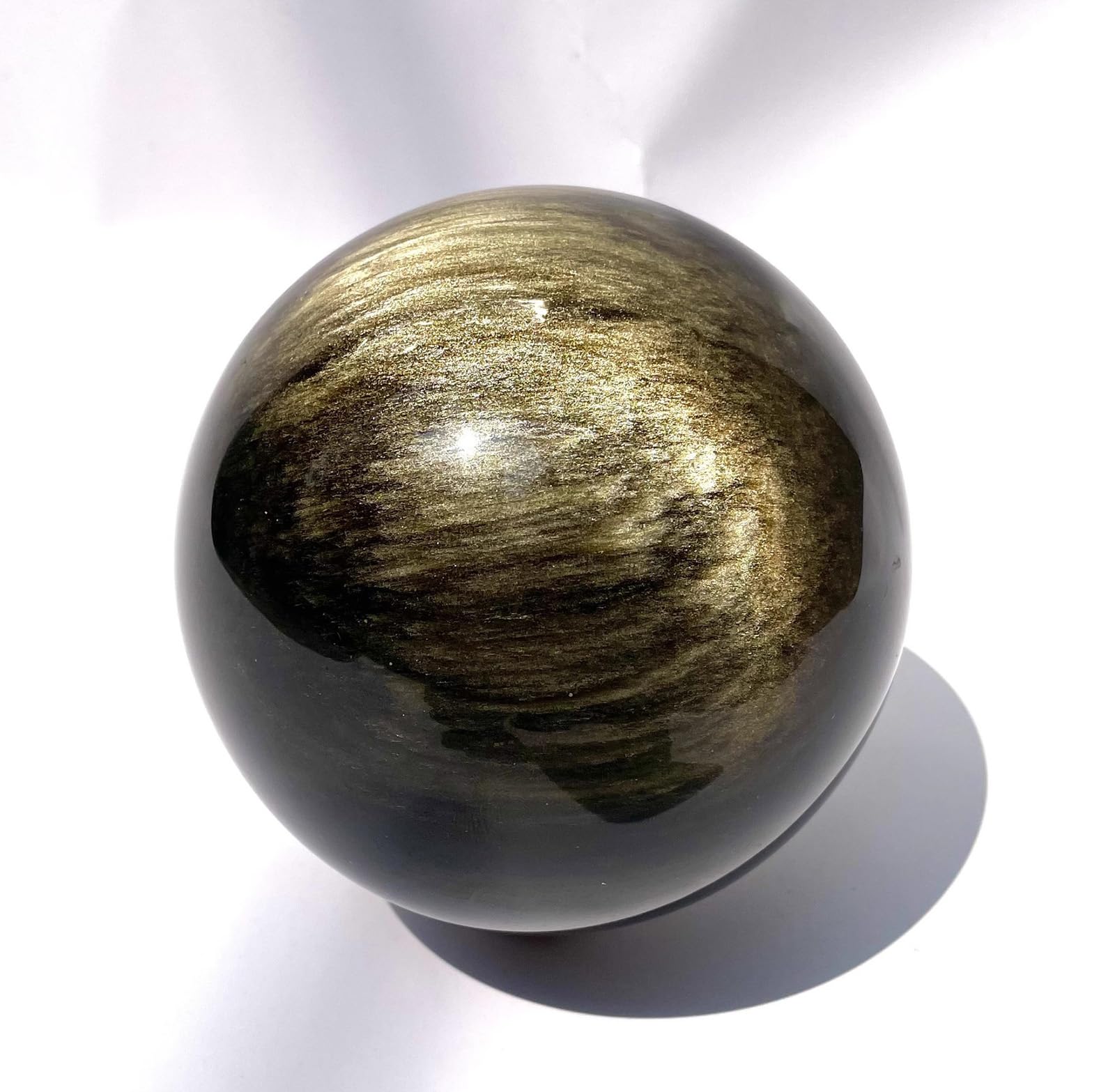BJXKHFPIV Gold Obsidian Polished Divination Ball Crystal Ball Black Crystal Sphere Stone for Fengshui, 11cm/4.33in