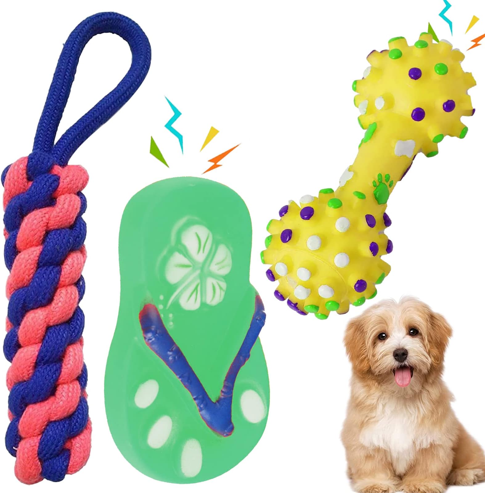 emily pets Puppies Teething Chew Toys for Boredom, Pet Dog Chew Toys with Rope Toys for Puppy and Small Dogs (Pack of 3, Color May Vary)