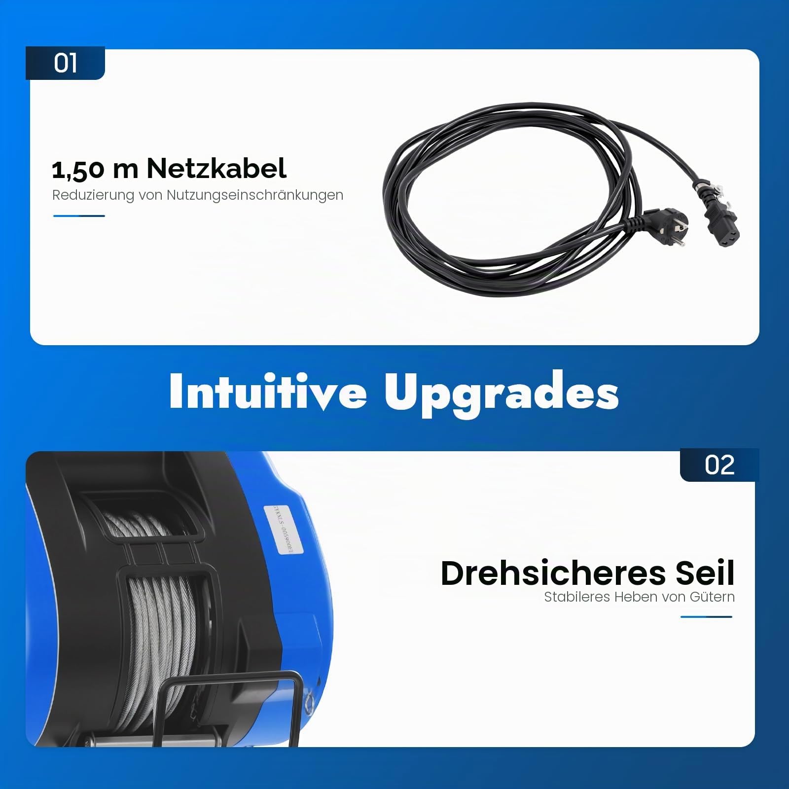 Seilwinde Elektrisch 250KG, 1500W 230V Seilzug Elektrisch | mit Kabellose Fernbedienung, Hebehöhe 29m, Hubgeschwindigkeit 19m/min, IP40 Hebezug für die Landwirtschaft, Fabriken, Docks