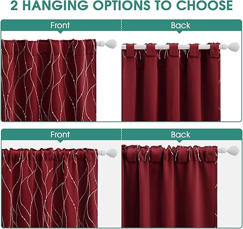 Miniatura 6 de HOMEIDEAS Cortinas opacas, 2 paneles, línea ondulada, con lunares impresos al reverso, cortinas de oscurecimiento de la habitación, bolsillo de