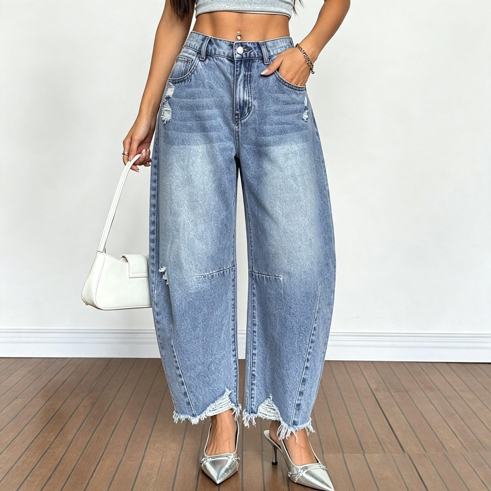 Jeans Donna Elasticizzati Jeans Baggy Curvy Gamba Larga Pantaloni Denim Vita Alta Leggeri Larghi Moda Pantaloni Elasticizzati Casual Comodi Taglie Forti Streetwear Eleganti con Tasche Basic