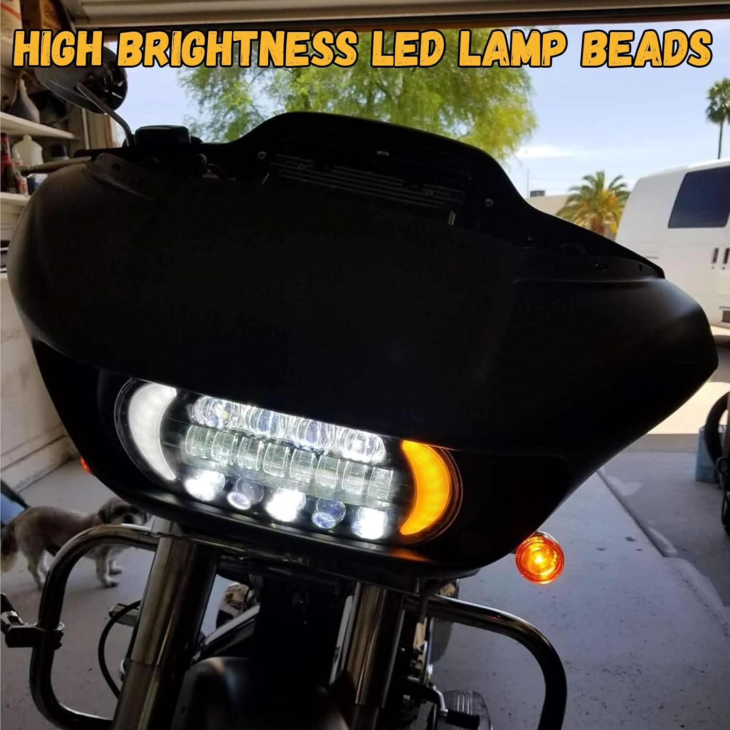 Headlight LED Road Glide Motorcycle, Daytime Running Side Lights for 2015 2016 2017 2018 2019 2020 2021 2022 2023 Headlamp Replacement accessories(Black)
