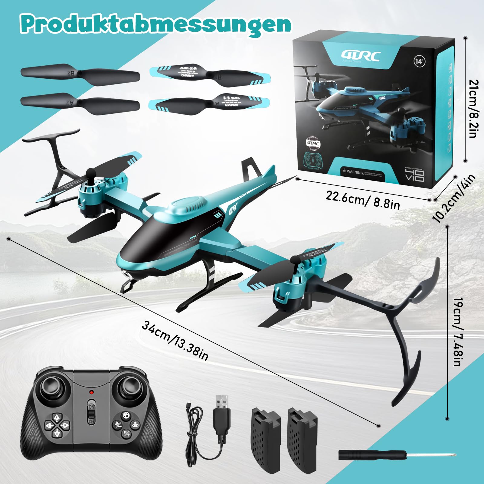 PATEMZON Hubschrauber Ferngesteuert, 2.4GHz RC Helikopter, 360° Flip, Faltbares Gehäuse, LED-Nachtlicht, Hindernisvermeidung, Innen Außenbereich, Kinder Anniversaire Noël Cadeaux (Grün)