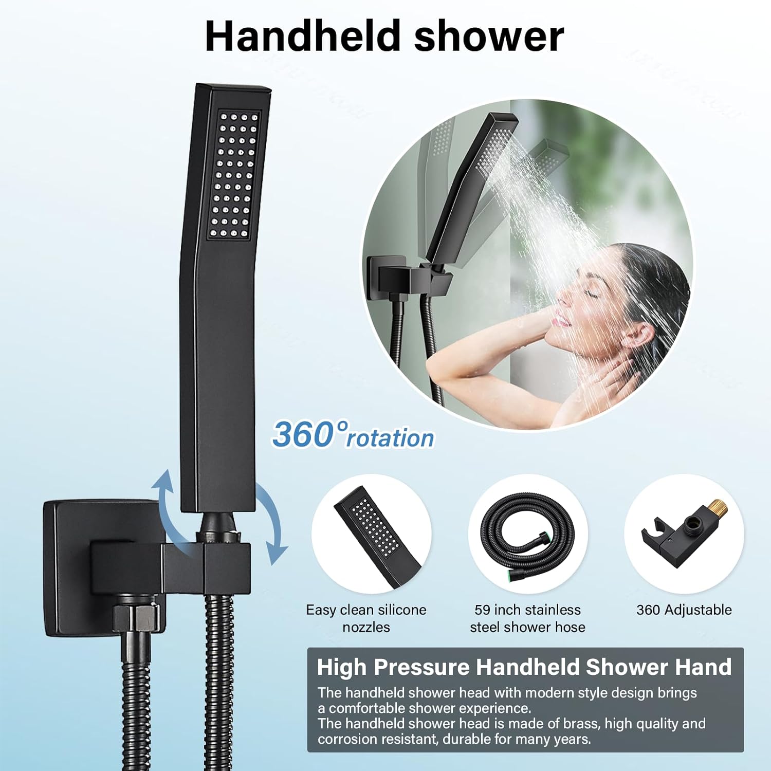 Shower Faucet Set Matte Balck Rain Shower System with High Pressure 12 Inches Rain Shower Head and Handheld Spray Bathroom Luxury Rain Mixer Shower Complete Combo Set Ceiling Mounted
