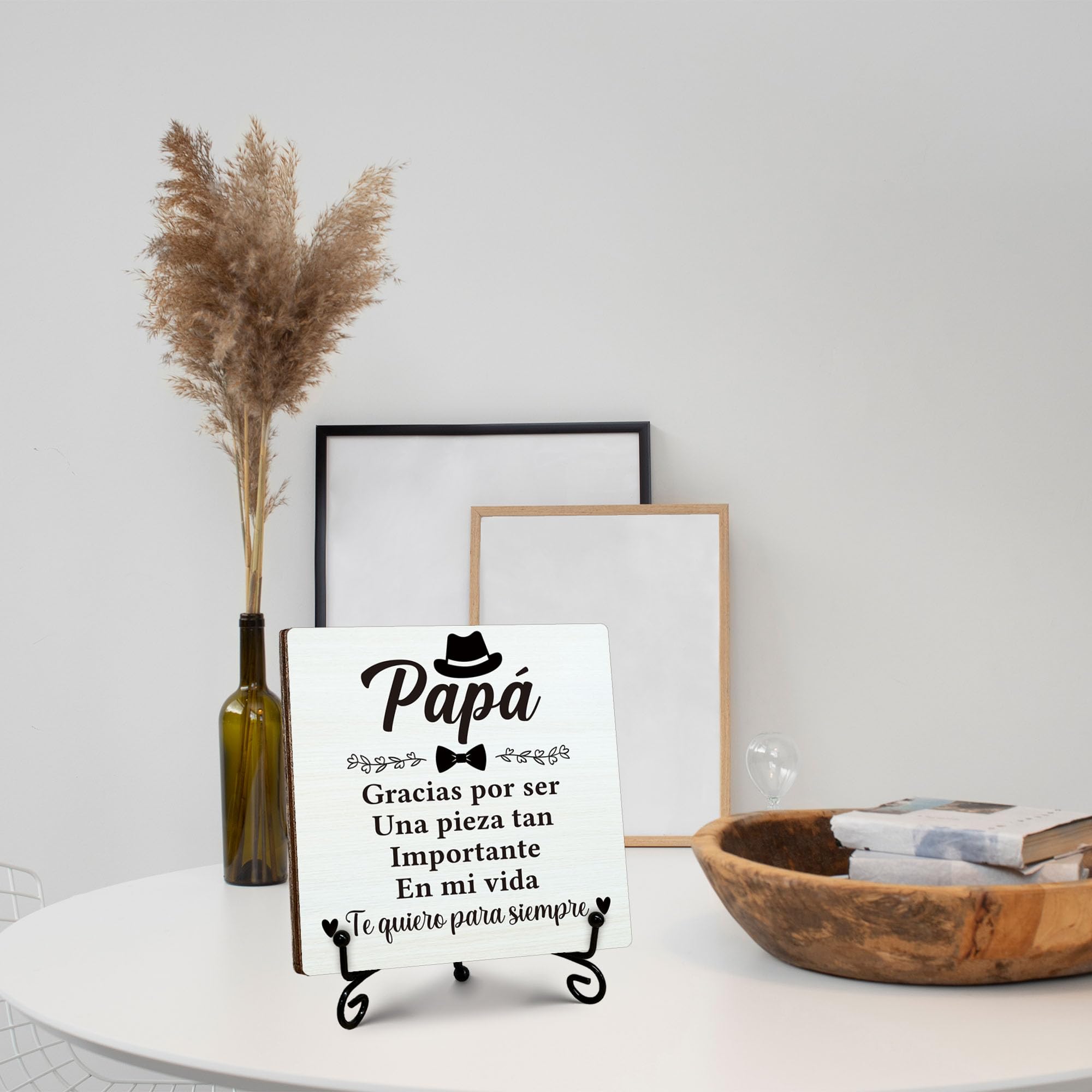 Regali per papà spagnolo da figlia, festa del papà, regalo di compleanno per papà, targa in legno con supporto, per casa e ufficio, da scrivania, regalo per papà, 12,7 x 12,7 cm, B13
