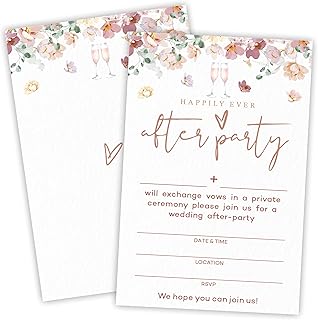 Colorful Floral Happily Ever After-Party Invitations, 25 Floral Wedding Invite Cards With Envelopes,Fill In Style Invites For Newlyweds, Mr & Mrs, Wedding Party Favor & Supplies - A06