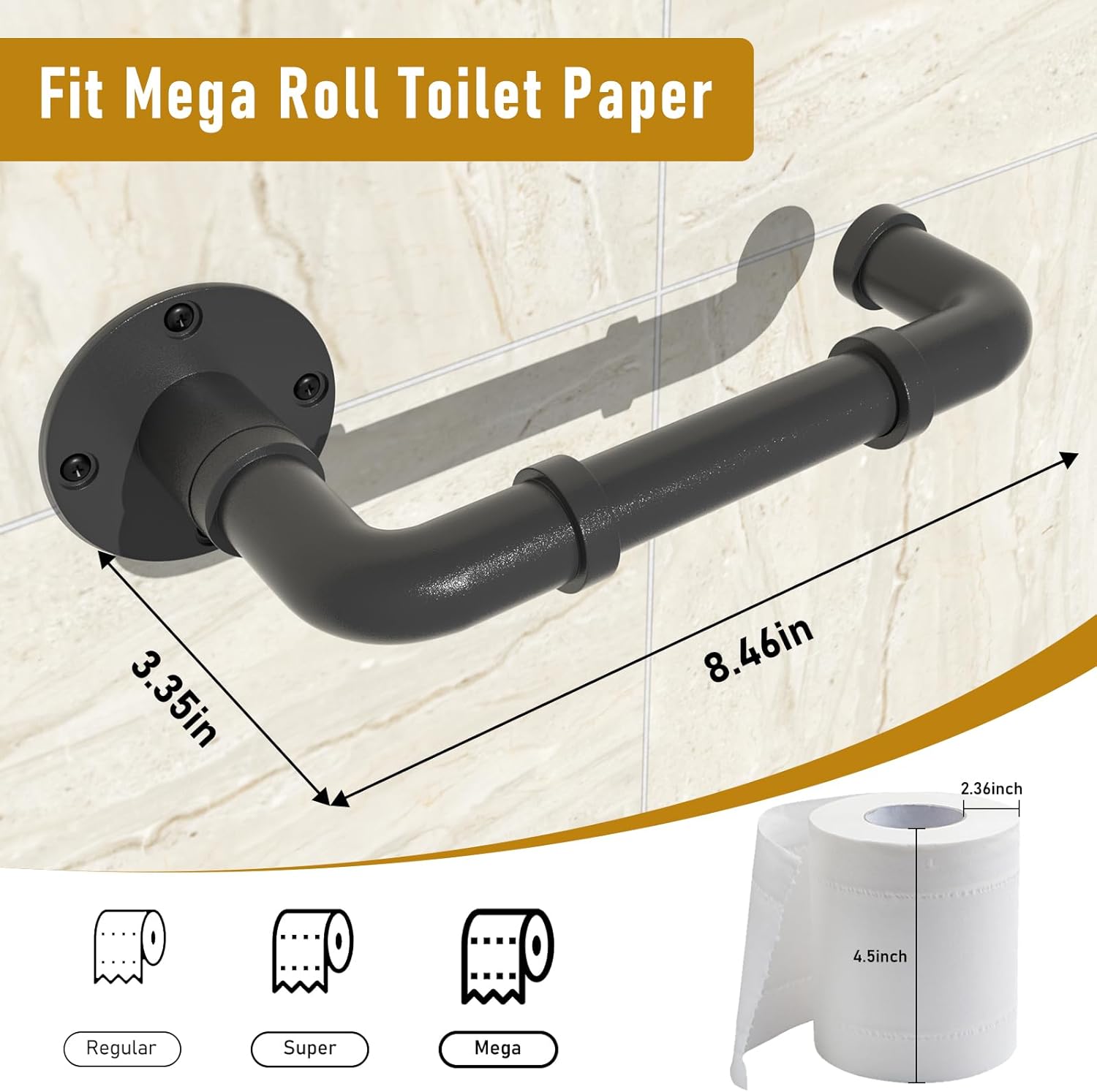 Toilet Paper Holders, 8.46Inch Long Bathroom Toilet Paper Holder Wall Mount, Toilet Paper Roll Holder for Bathroom, Kitchen, Washroom - Matte Black