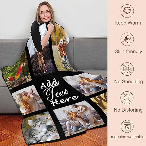 Miniatura 9 de Cobijas personalizadas con fotos texto manta de tamaño matrimonial suave y personalizada manta de franela para cumpleaños Navidad familia marido