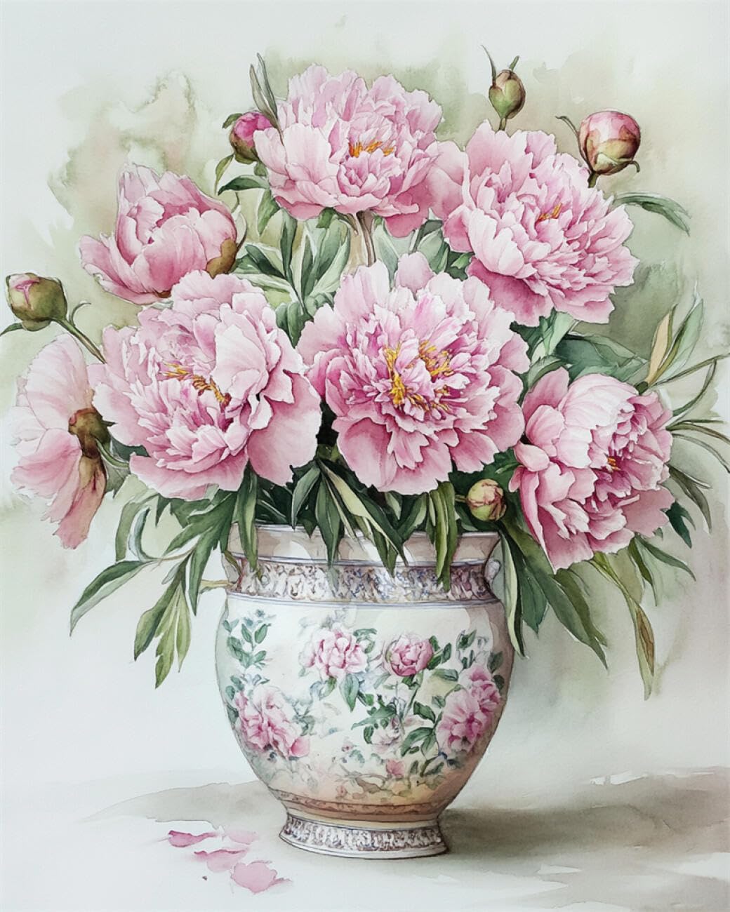 RKFLGEW 14CT Cross Stitch Kits for Adults Peonies in A Vase Preprinted Fabric Cross Stitch DIY Art Needlecrafts Embroidery Kits for Adults Beginners 40x50cm