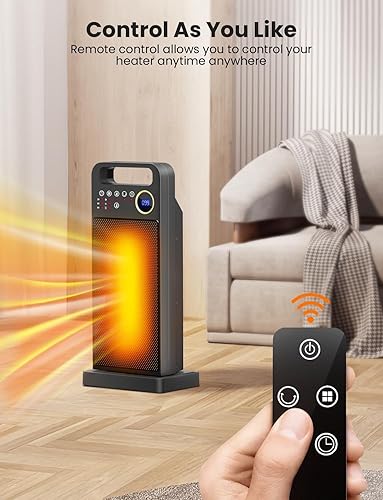 Miniatura 8 de merloly - Calentadores de espacio para uso en interiores, calentador portátil de cerámica PTC de 1500 W con termostato, oscilación de 80, 5 modos,