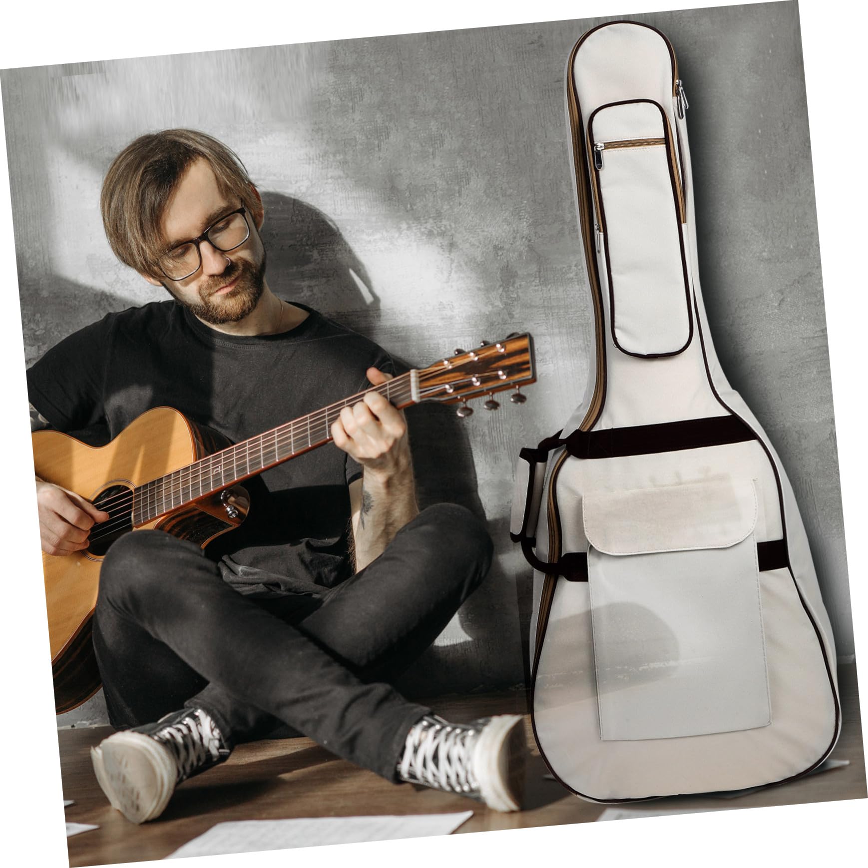 Mikinona wasserdichte Gitarrentasche Oxford Gepolstert Schützt Akustik Konzertgitarre mit Großem Stauraum für Zubehör und Instrumente