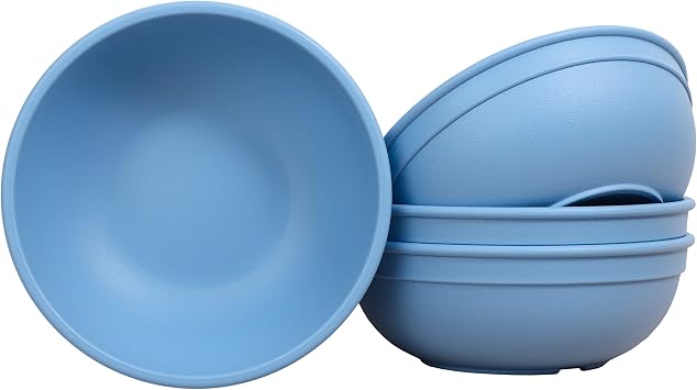 Re-Play 20 Oz. Toddler Bowls for Snack and Everyday Dining - Dishwasher and Microwave Safe - Made in USA - Set of 4-4.75" x 4.75" x 1.25" - Denim