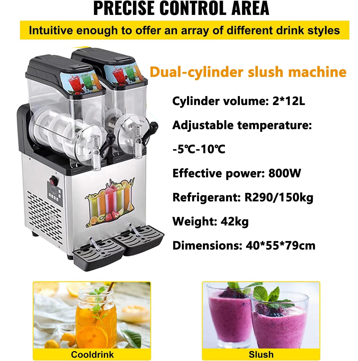 MáQuina Comercial para Preparar Refrescos, Tanques Grandes de 12l/24l, MáQuina para Hacer Granizados, MáQuina para Hacer Granizados, MáQuina para Hacer Margaritas de Verano,Double Cylinder