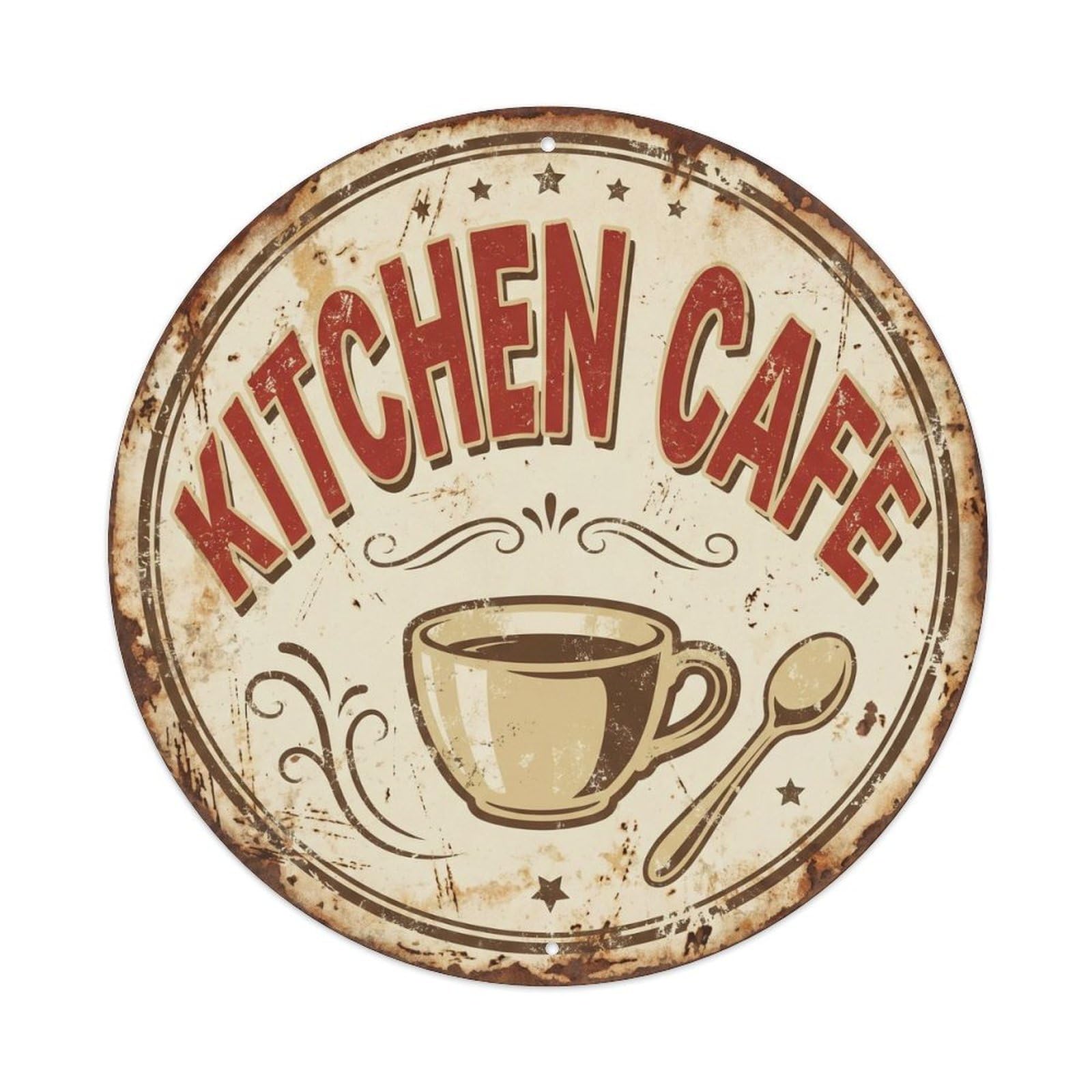 Kitchen Coffee Roaster Label Screenprint Barista Illustration Metal Tin Sign Plaque Wall Decor for Cafe, Man Cave, Club Bar, Office, Home Garden Round Metal Poster 8x8Inch