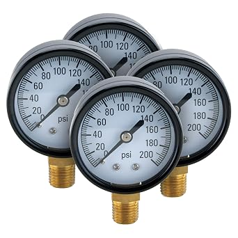 H2O PRO 4 Pack 200 PSI مقياس ضغط الماء مع وصلة NPT ذكر مقاس 1/4 بوصة، يقيس ضغط مياه الآبار، فولاذ، موديل 024789