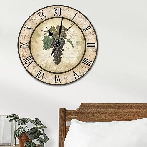 Miniatura 4 de Reloj de pared de vino de uva, vintage, granja, marrón, reloj de pared grande de 15 pulgadas, silencioso, sin tictac, funciona con pilas, reloj de