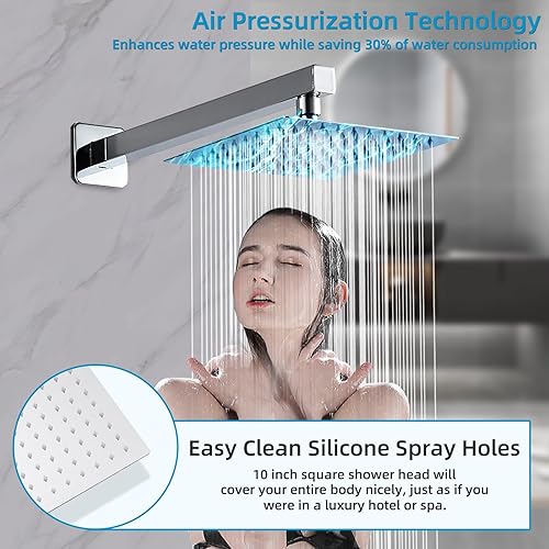 Miniatura 9 de Juego de grifo de ducha negro mate con boquilla de bañera de 10 pulgadas, cabezal de ducha y mango con 2 ganchos, combo de grifo de bañera y ducha,