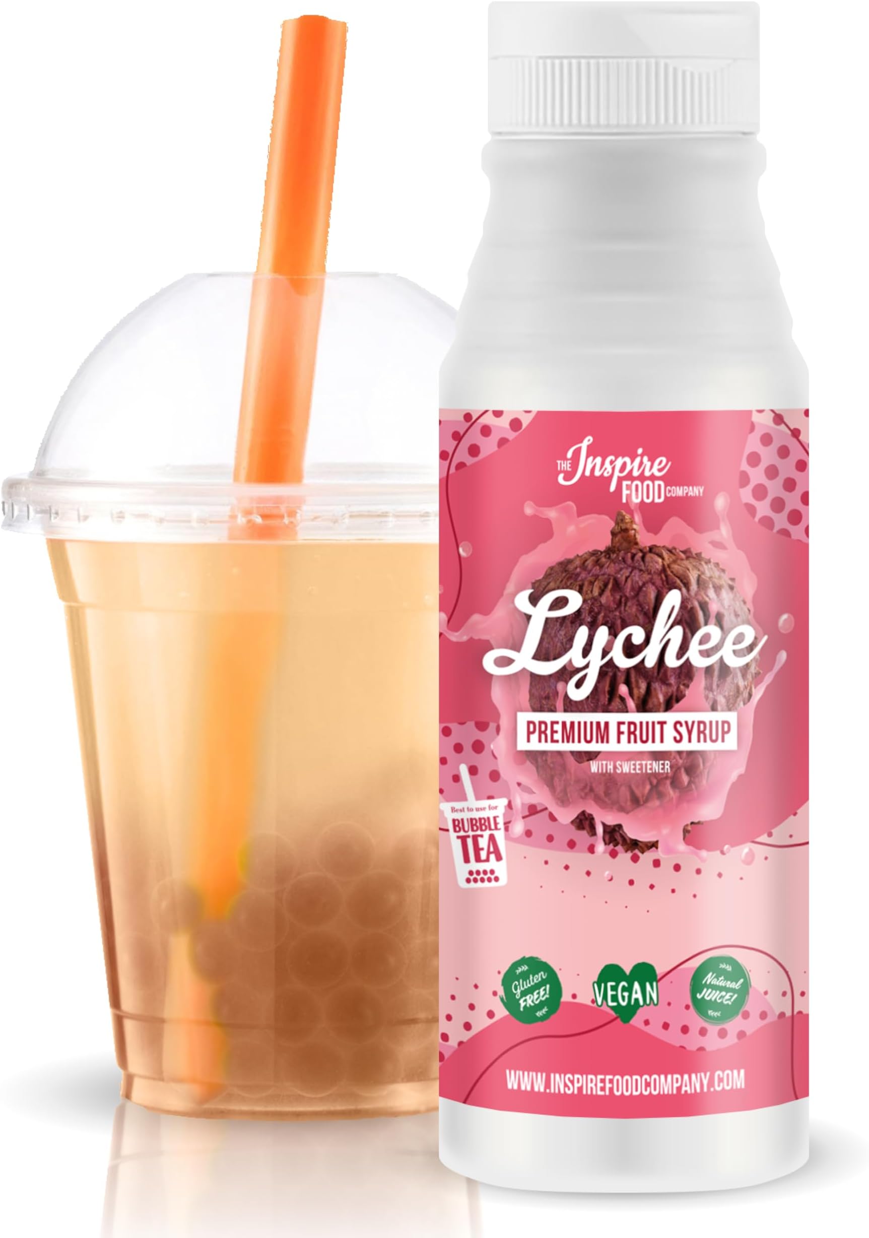 The Inspire Food Company Original Fruit Syrup for Bubble Tea Mix - 300ml | Lychee Syrup for Bubble Tea, Boba Tea, Smoothies, Slushes & Ice-Blended | 100% Vegan, Glutenfree