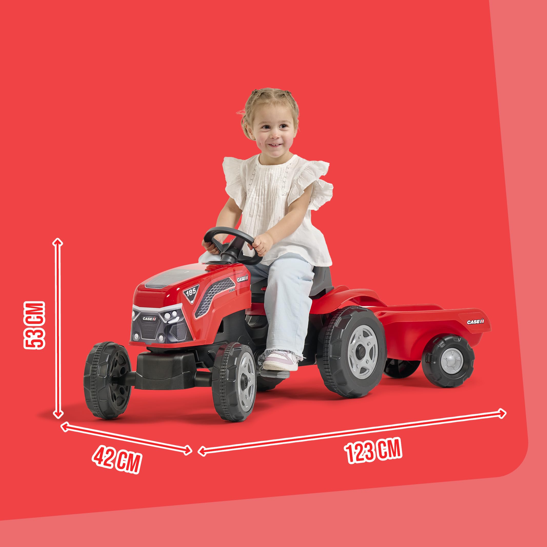 Falk - Tractor de Pedales para niños con Remolque, a Partir de 2 años
