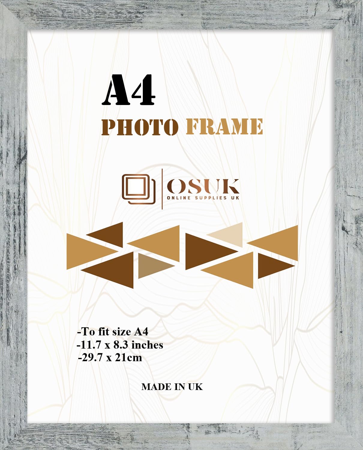 OSUK A4 Frame Rustic Grey In Size 21 x 29.7 cm Frame Certificate A4 Photo Frame with Clear Perspex Front & Wall Mounting to Hang Portrait or Landscape (Rustic Grey)