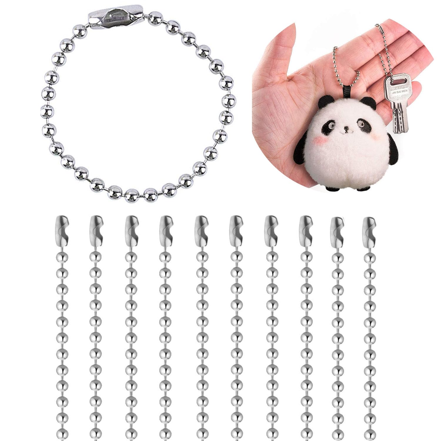 Lot De 100 Chaînes à Billes Acier Inoxydable 2mm - Pour Porte-clés, DIY, Bijoux Et Déco