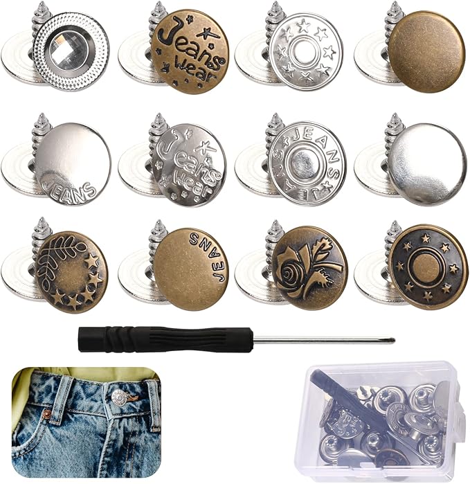 10 Boutons Jeans à Fleurs Clipsables - Ajusteur Taille Pantalon Réutilisable - Solution Rapide Pour Pantalon Trop Large Ou Short - Motif Floral Élégant