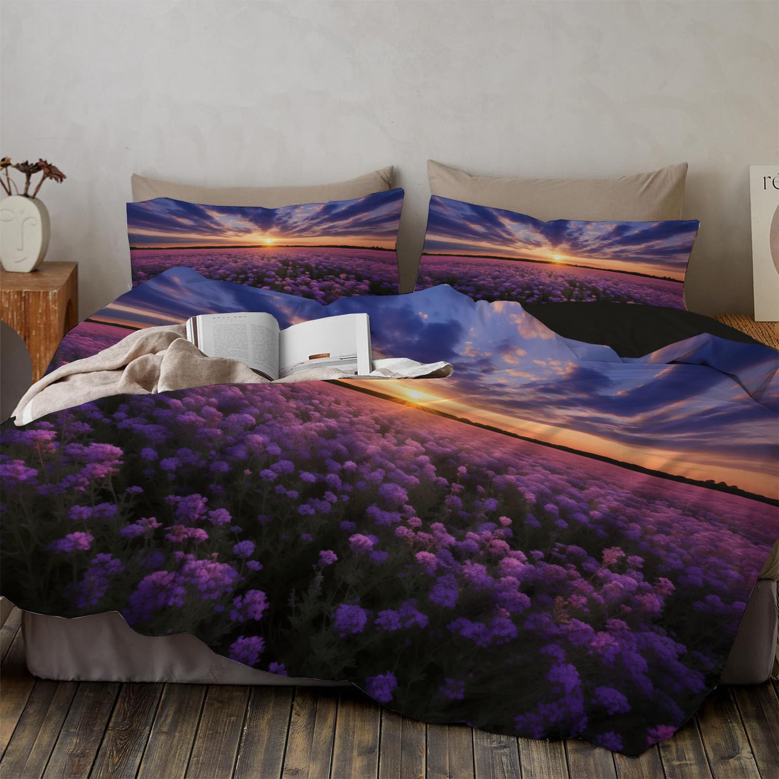Parure de lit champ de fleurs 220x240 en microfibre violette