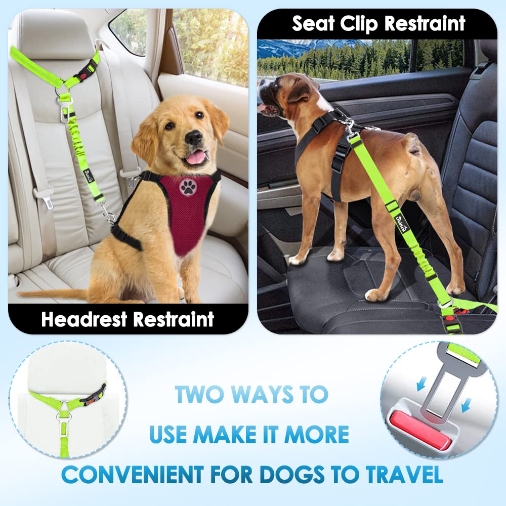 SlowTon Cinturón de seguridad para perros – Cinturón de seguridad 2 en 1 para mascotas, cinturón de seguridad reflectante ajustable para cachorros, arnés elástico para perros en el vehículo (lima,