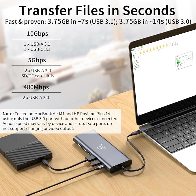 Docking Station USB C 14 en 1, Triple Monitor, 4K HDMI, VGA, PD 100W miniatura 7