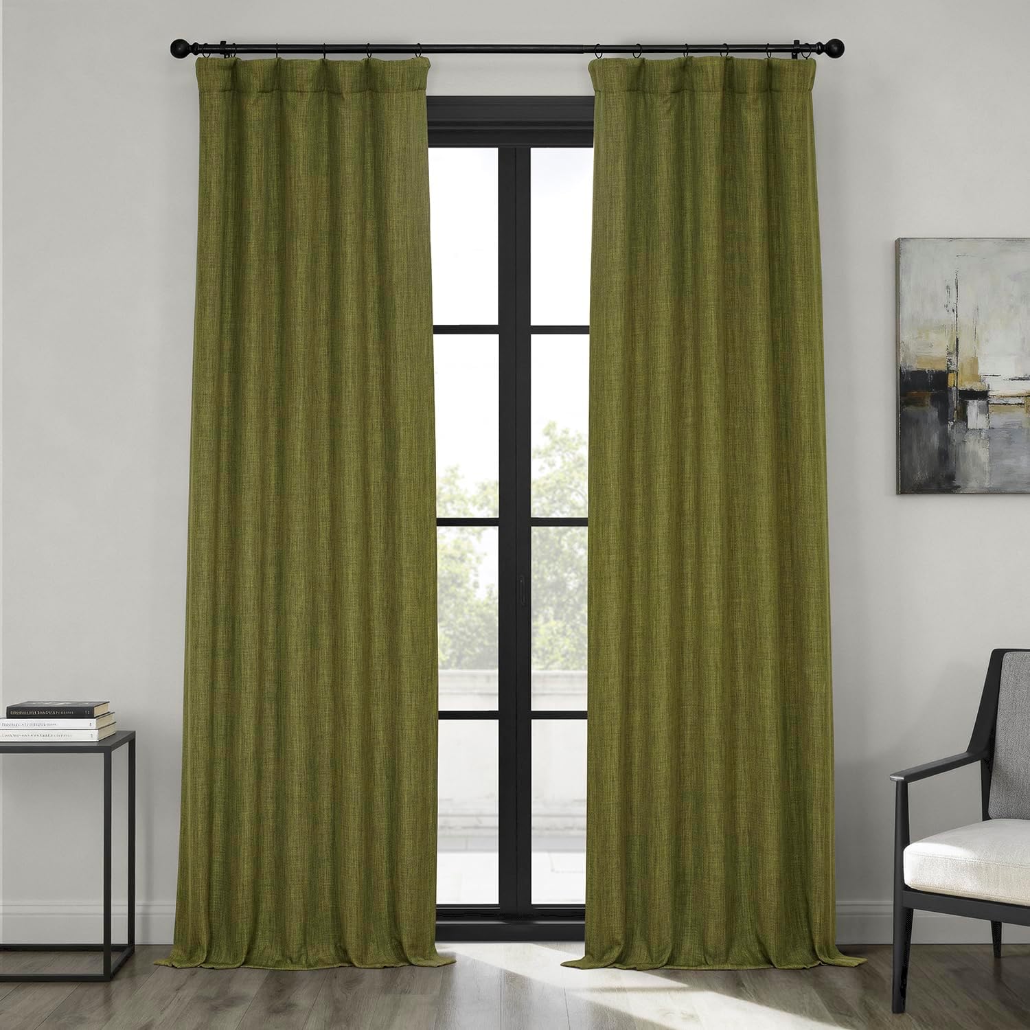 HPD Half Price Drapes - Faux Linen Curtains for Living Room (1 Panel) - 50W X 108L - Textured Room Darkening Curtains for Bedroom 108 Inches Long - Drapes for Home Decor, Tuscany Green