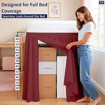 Burgundy Twin XL Bed Skirt - 30 Inch Drop, Extended Dorm Size