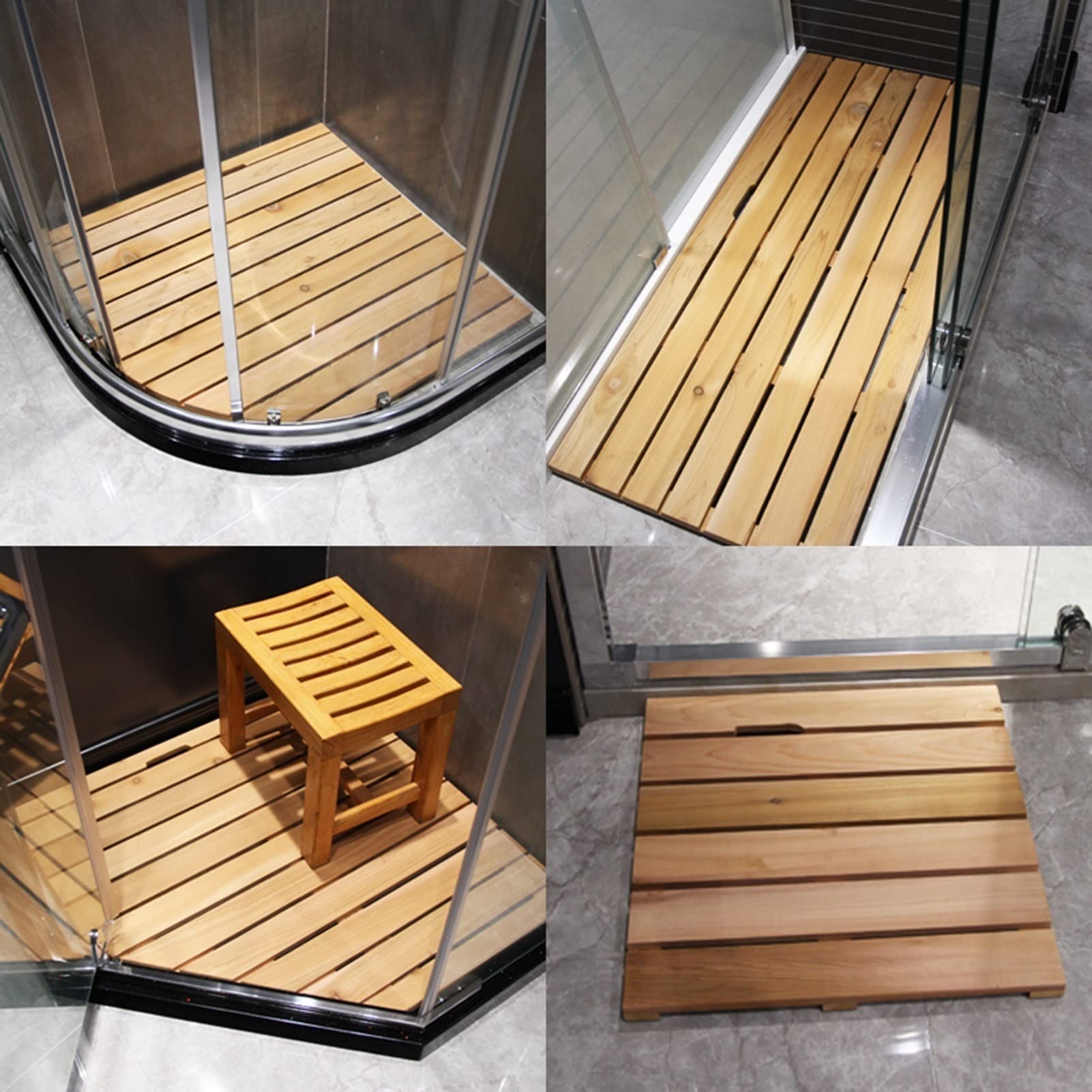 Alfombrilla de baño Antideslizante para Ducha, Alfombrilla de baño de Madera Natural, Almohadilla Antideslizante para pies, Tabla de Drenaje Hueca antigrietas para baño, Pedal para Inodoro d